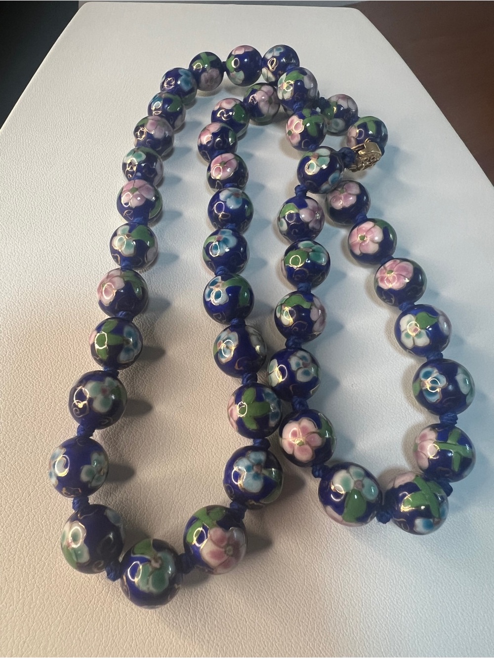 Blue Floral Cloisonné Bead Necklace for Women - Picture 3 of 7